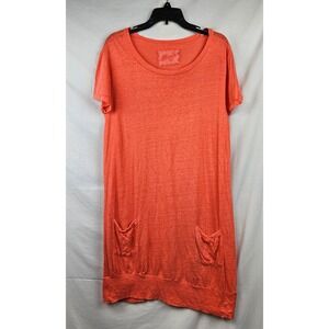 Claudio Milano Coral 100% Linen Short Sleeve Pocket T-Shirt Dress XL Lagenlook
